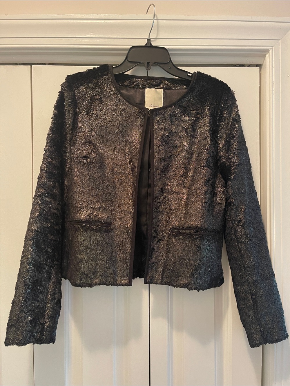Anthropologie Black Faux-Fur Cropped Blazer